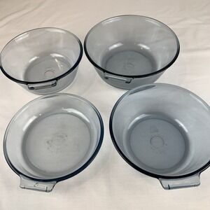 Set Of 4 Vtg Pyrex Flameware Blue Tint F-Z 817B, 2-832.B E-V & G-MM, G-B 833-E
